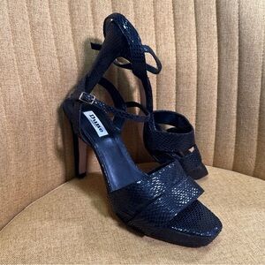 Dune London Black snake leather heels Sandals. Size 41 or 10M